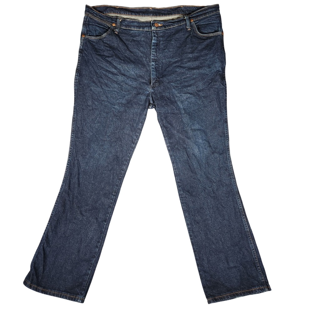 Wrangler Jeans Mens 42x32 Blue Good Cowboy Cut 947STR Stretch Denim FRAYED HEEL